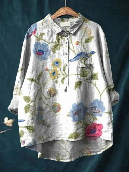 Rosa | Aquarell Blumen Oversized Hemdbluse