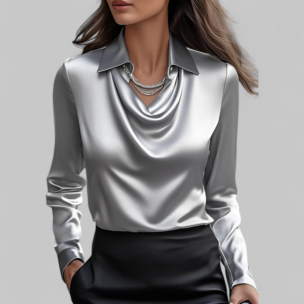 Theresa | Elegante Wasserfall Satinbluse