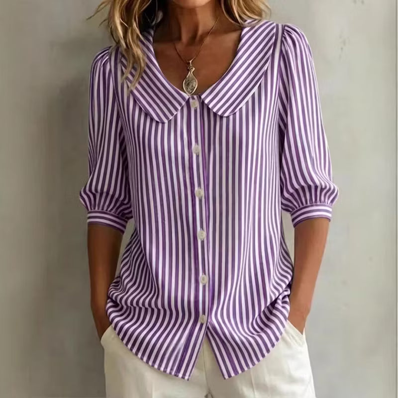 Greta | Damen Gestreifte Bluse mit Knopfleiste