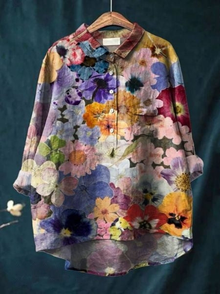 Rosa | Aquarell Blumen Oversized Hemdbluse