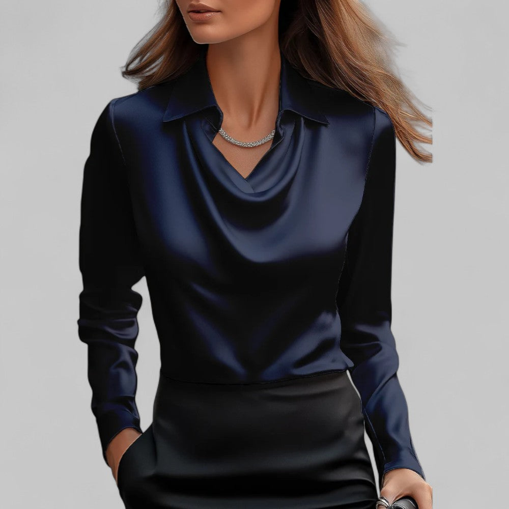 Theresa | Elegante Wasserfall Satinbluse