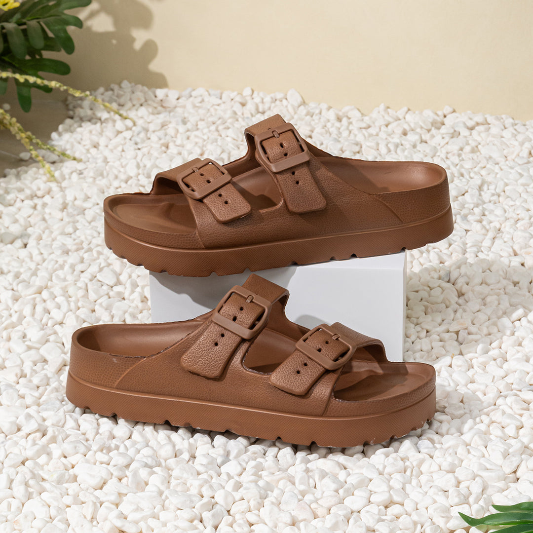 Badeschuhe Damen mit doppelter Schnalle und Fußgewölbestütze