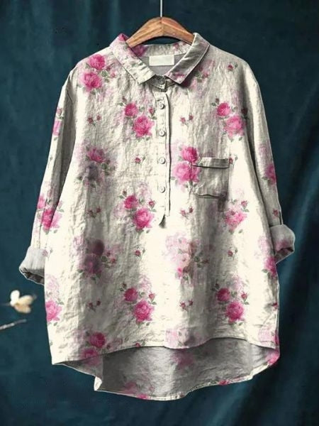 Rosa | Aquarell Blumen Oversized Hemdbluse