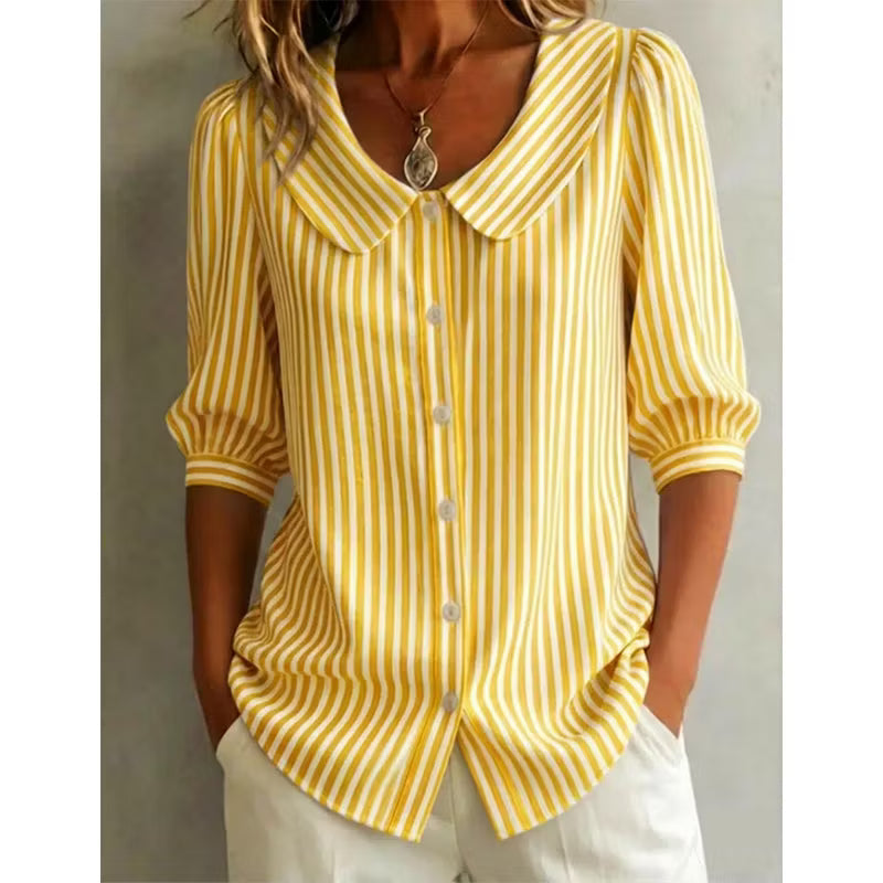 Greta | Damen Gestreifte Bluse mit Knopfleiste
