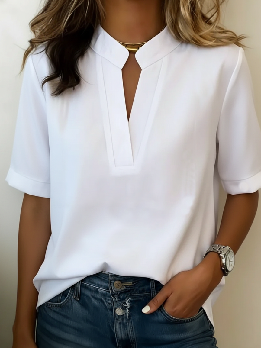 Lara | Elegante Kurzarm Bluse V-Ausschnitt
