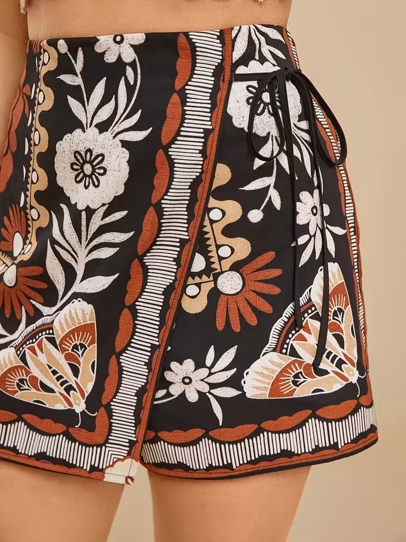 Damen Kurze Hose im Wickelstil mit Print