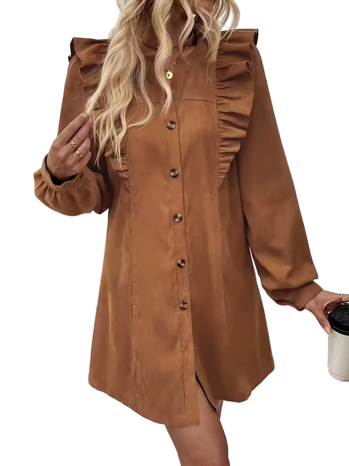 Damen Mini Hemdkleid mit Rüschen