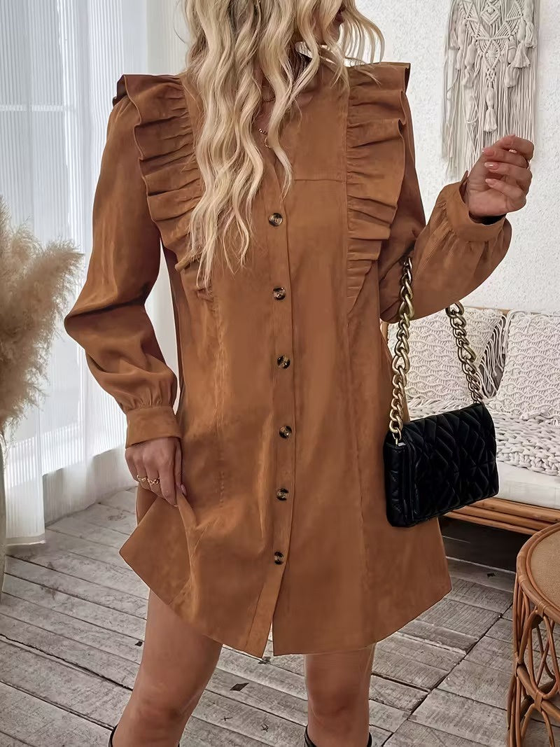 Damen Mini Hemdkleid mit Rüschen