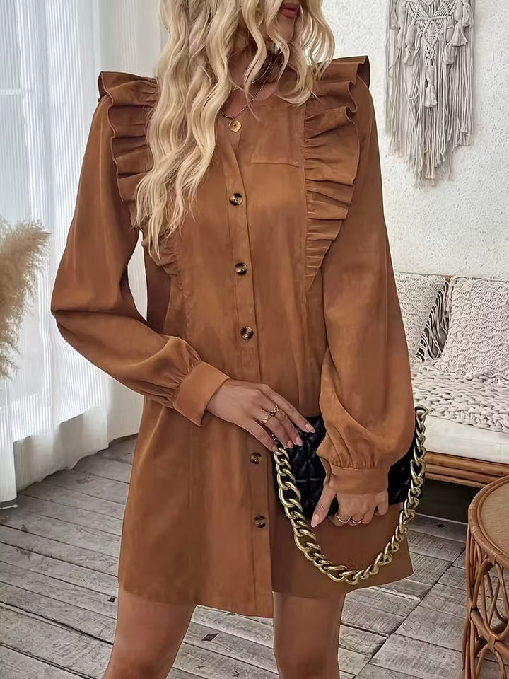 Damen Mini Hemdkleid mit Rüschen