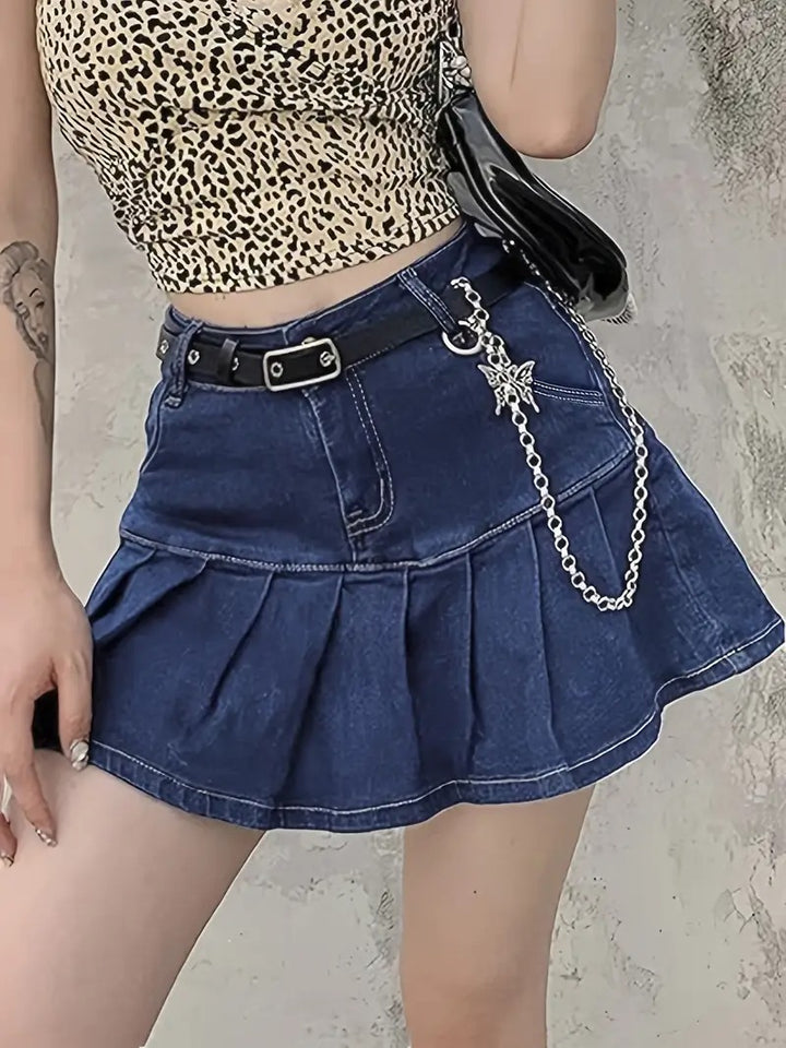 Damen Faltenrock aus Denim in Mini-Länge