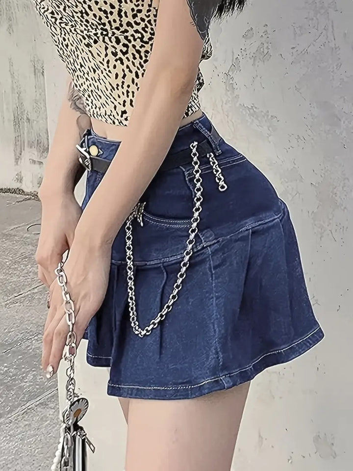 Damen Faltenrock aus Denim in Mini-Länge