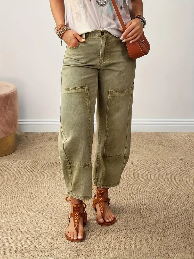 Damen Gerade Geschnittene Grüne Hose