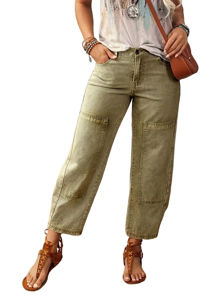 Damen Gerade Geschnittene Grüne Hose