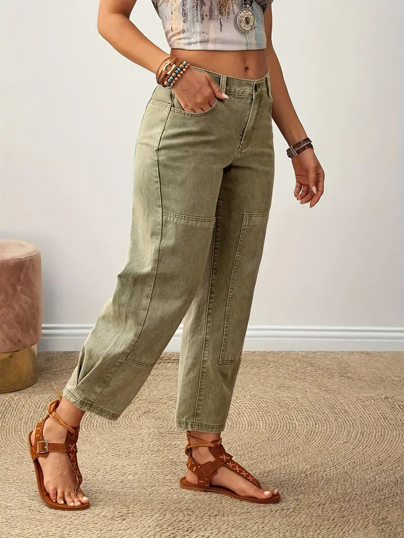 Damen Gerade Geschnittene Grüne Hose