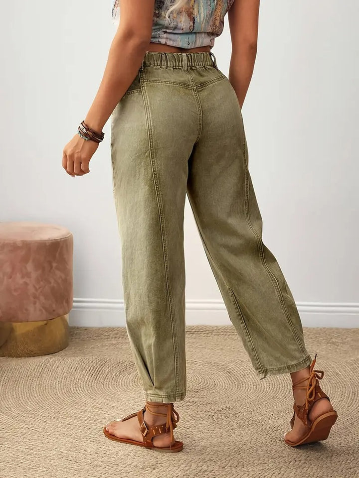 Damen Gerade Geschnittene Grüne Hose