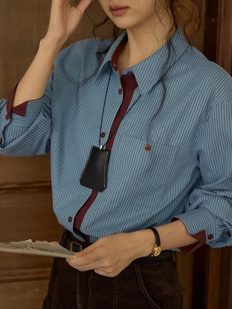 Damen Gestreiftes Langarmhemd