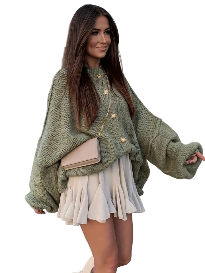 Damen Grüne Strickjacke mit Knöpfen