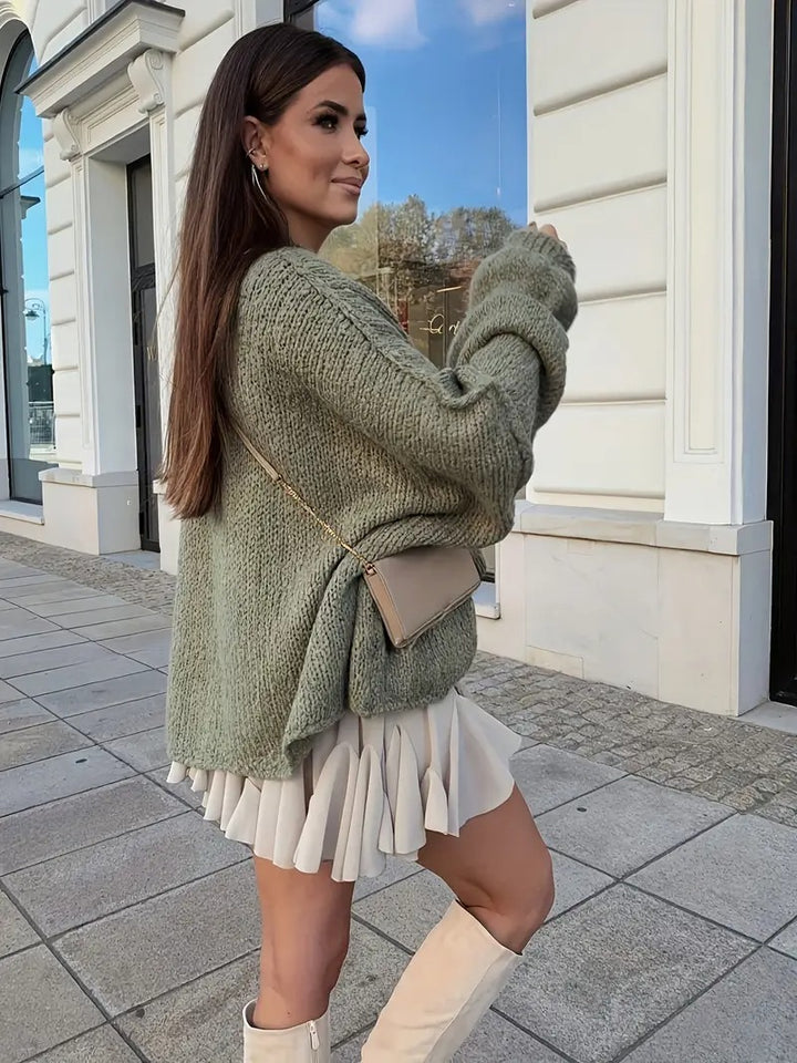 Damen Grüne Strickjacke mit Knöpfen