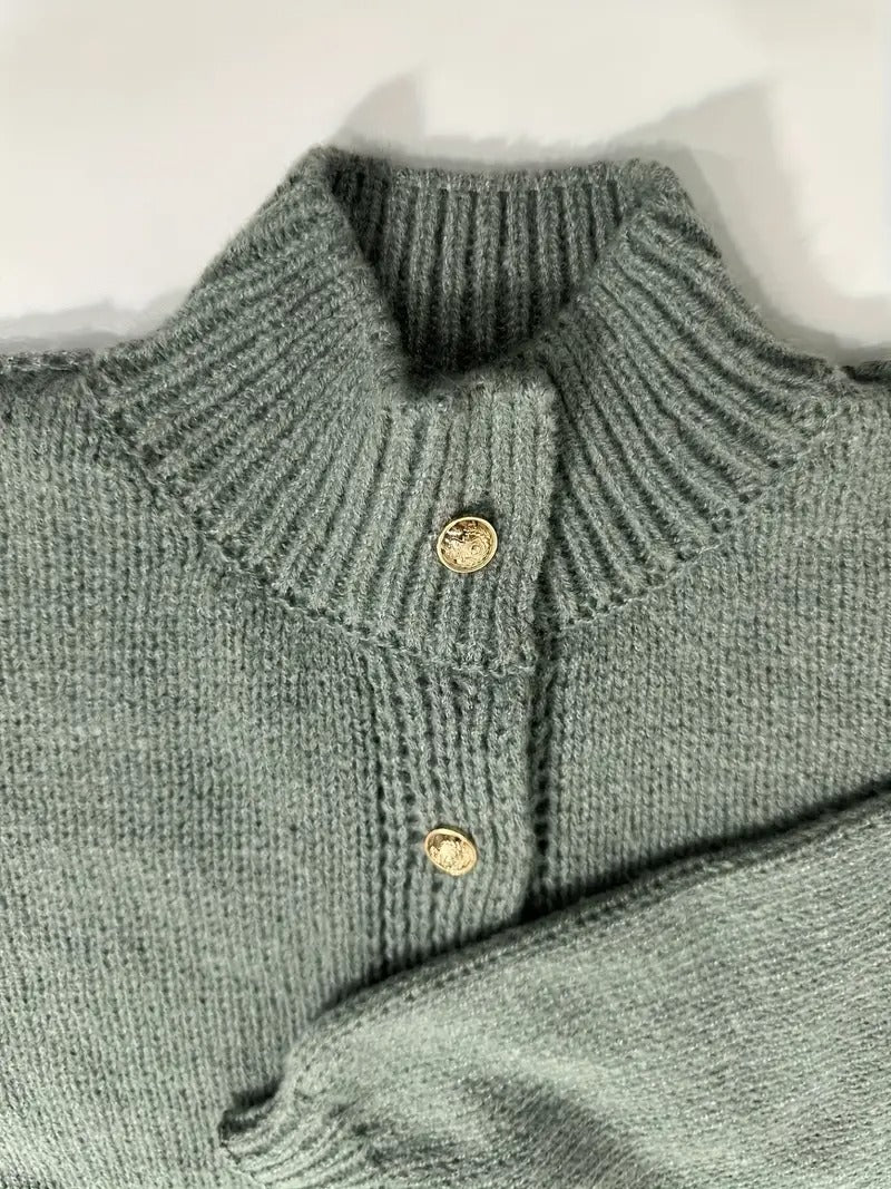 Damen Grüne Strickjacke mit Knöpfen