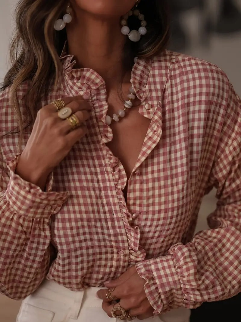Damen Kariertes Hemd mit Knopfleiste