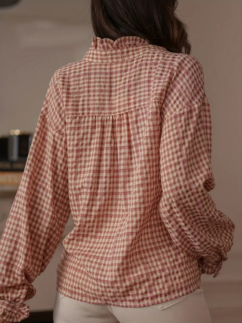 Damen Kariertes Hemd mit Knopfleiste