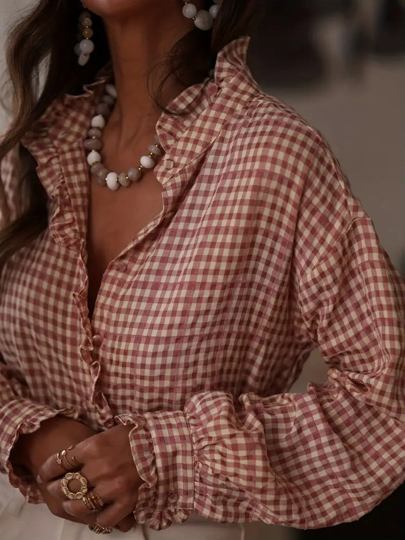 Damen Kariertes Hemd mit Knopfleiste