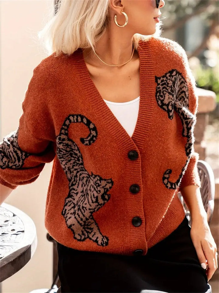 Damenstrickjacke mit Tigerdruck