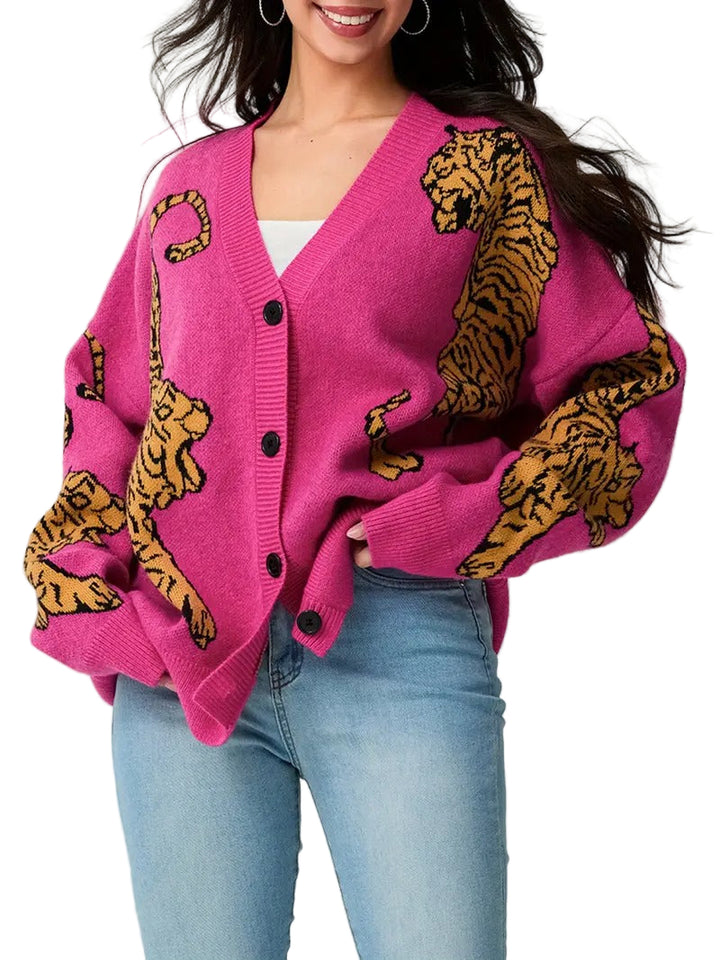 Damenstrickjacke mit Tigerdruck