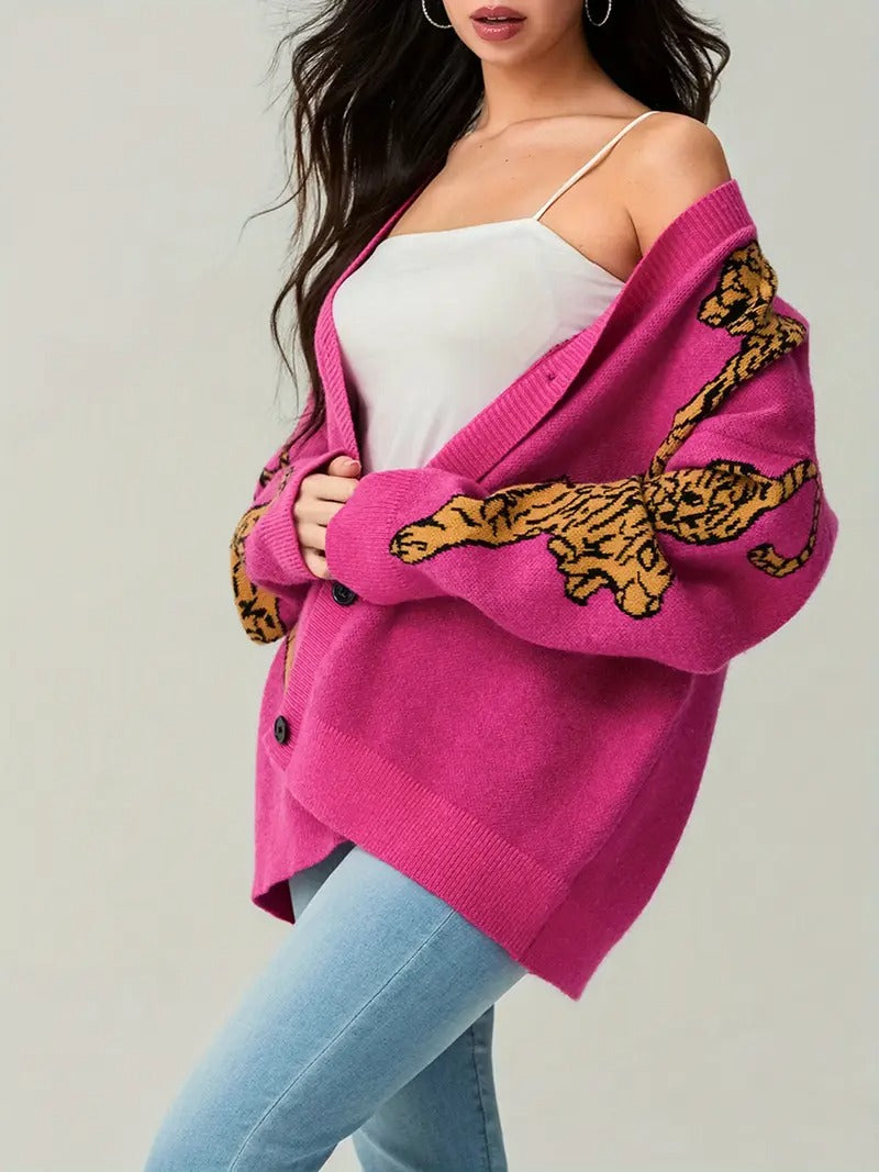 Damenstrickjacke mit Tigerdruck