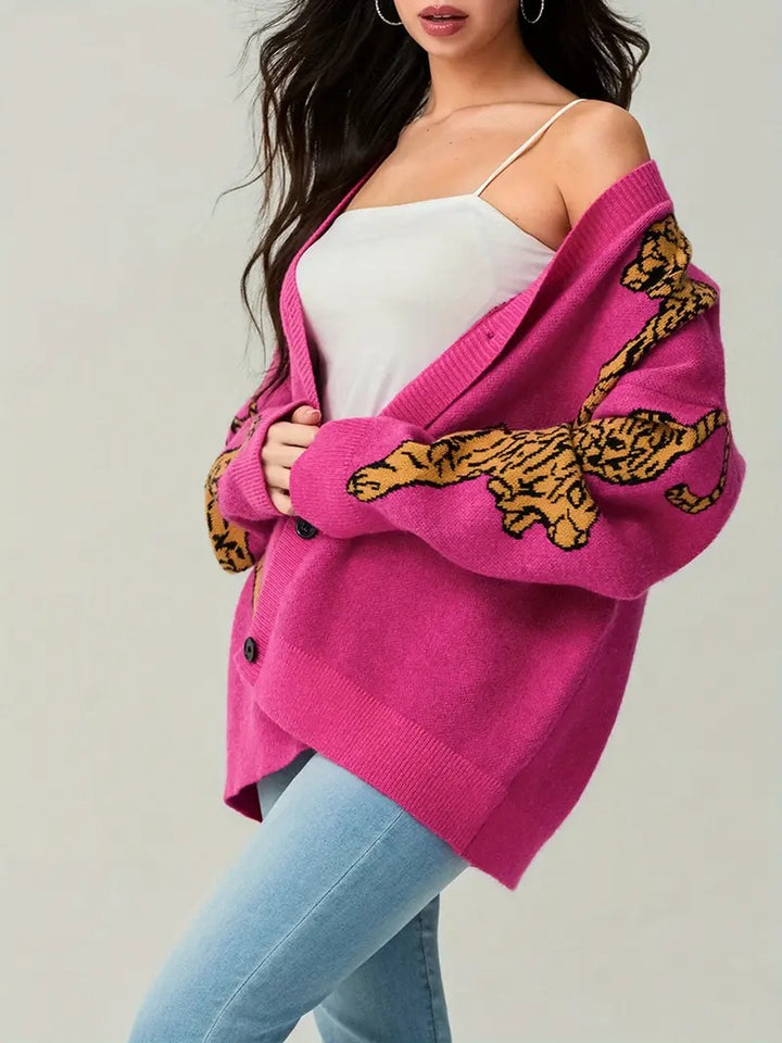 Damenstrickjacke mit Tigerdruck