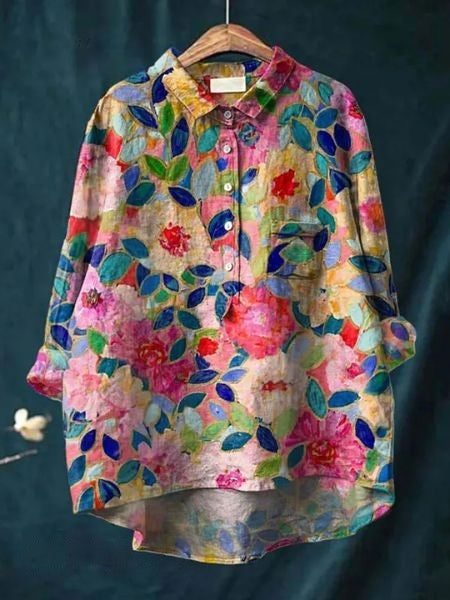 Rosa | Aquarell Blumen Oversized Hemdbluse