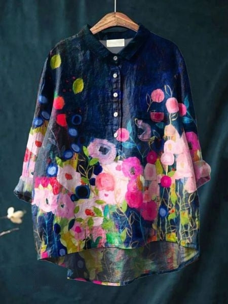Rosa | Aquarell Blumen Oversized Hemdbluse