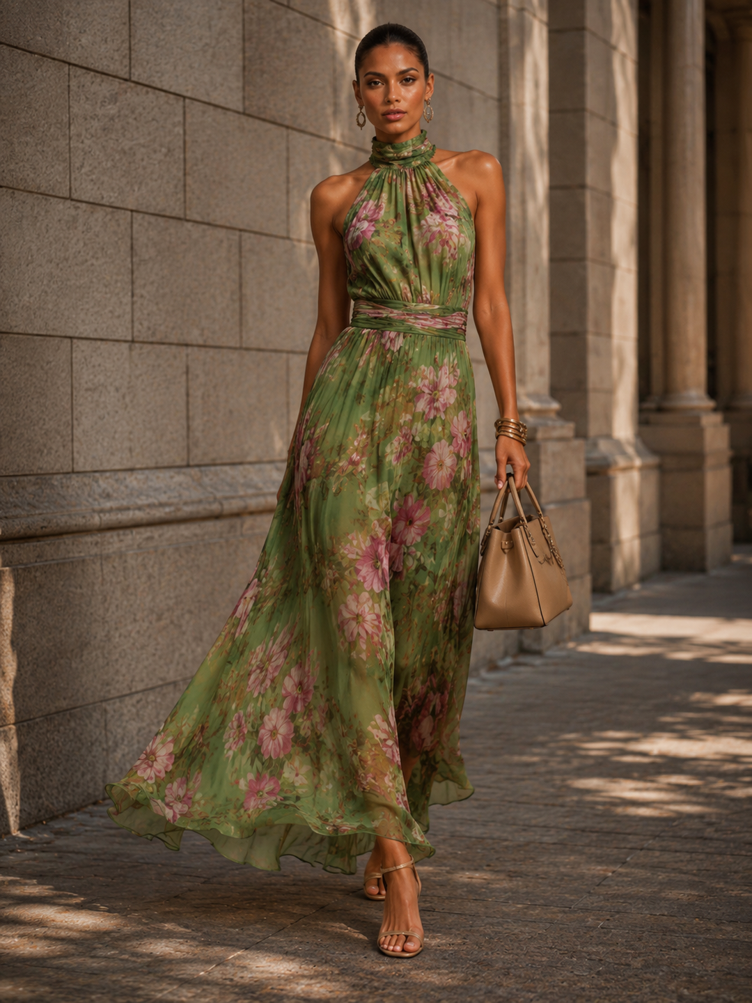 Hanne | Elegante Chiffon Maxi Jurk met Bloemen voor Dames