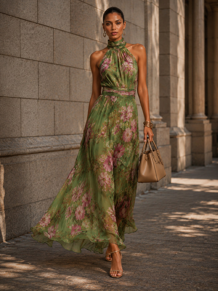 Hanne | Elegante Chiffon Maxi Jurk met Bloemen voor Dames
