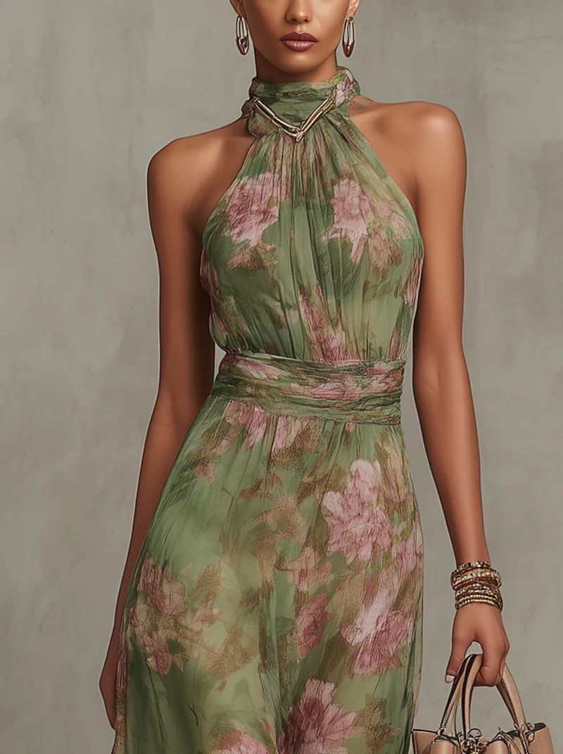 Hanne | Elegante Chiffon Maxi Jurk met Bloemen voor Dames