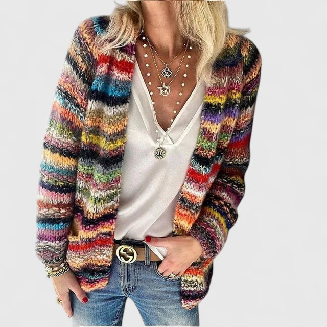 Manuela | Gemütliche Mehrfarbige Damen Strickjacke