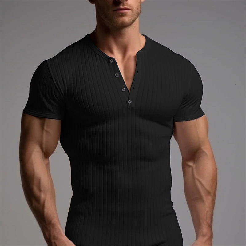 Nico | Heren muscle fit T-shirt met knoopsluiting