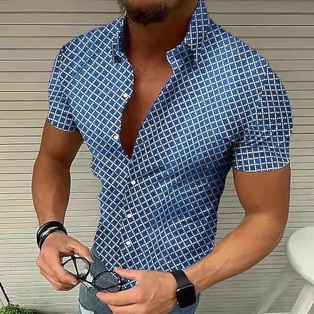 Loro | Herren Slim Fit Karo-Kurzarmhemd
