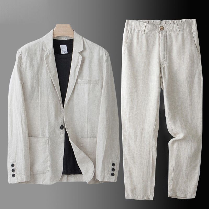 Simon | Heren Linnen Pak Set Relaxed Blazer Broek