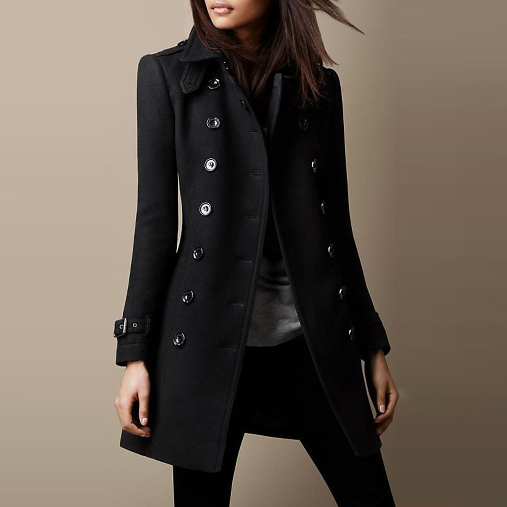 Thilde | Damen Mantel mit Stehkragen und doppelreihiger Knopfleiste im Military-Stil