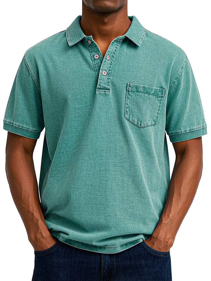 Gustav | Herren Vintage Kurzarm Polohemd mit Tasche