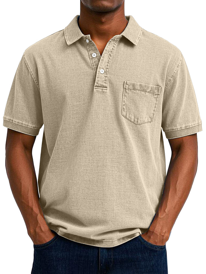 Gustav | Herren Vintage Kurzarm Polohemd mit Tasche