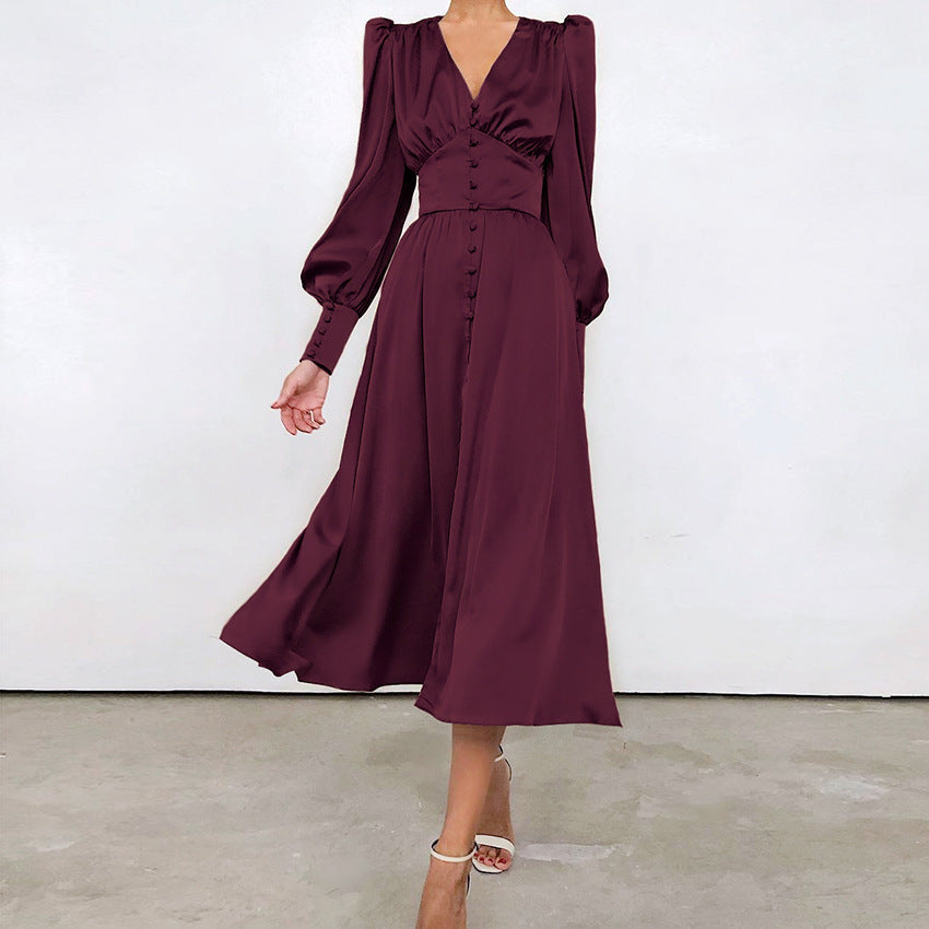 Abendkleider Damen mit V-Ausschnitt und Knopfleiste