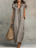 Amalia | Damen Fließendes Leinenlook Maxikleid