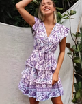 Anika | Gestuftes Blumen Minikleid mit V-Ausschnitt