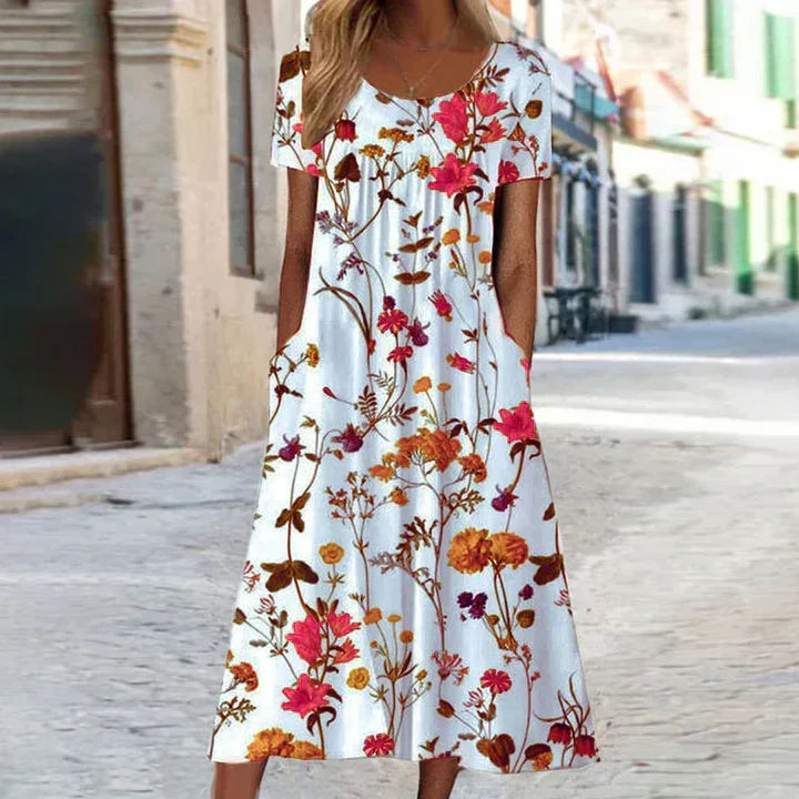 Annabella | Damen Blumenverziertes Midi Sommerkleid
