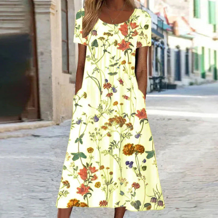 Annabella | Damen Blumenverziertes Midi Sommerkleid