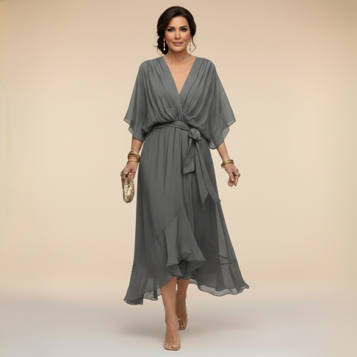 Annika | Damen Feminines V-Wickel-Midikleid
