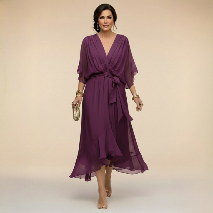 Annika | Damen Feminines V-Wickel-Midikleid