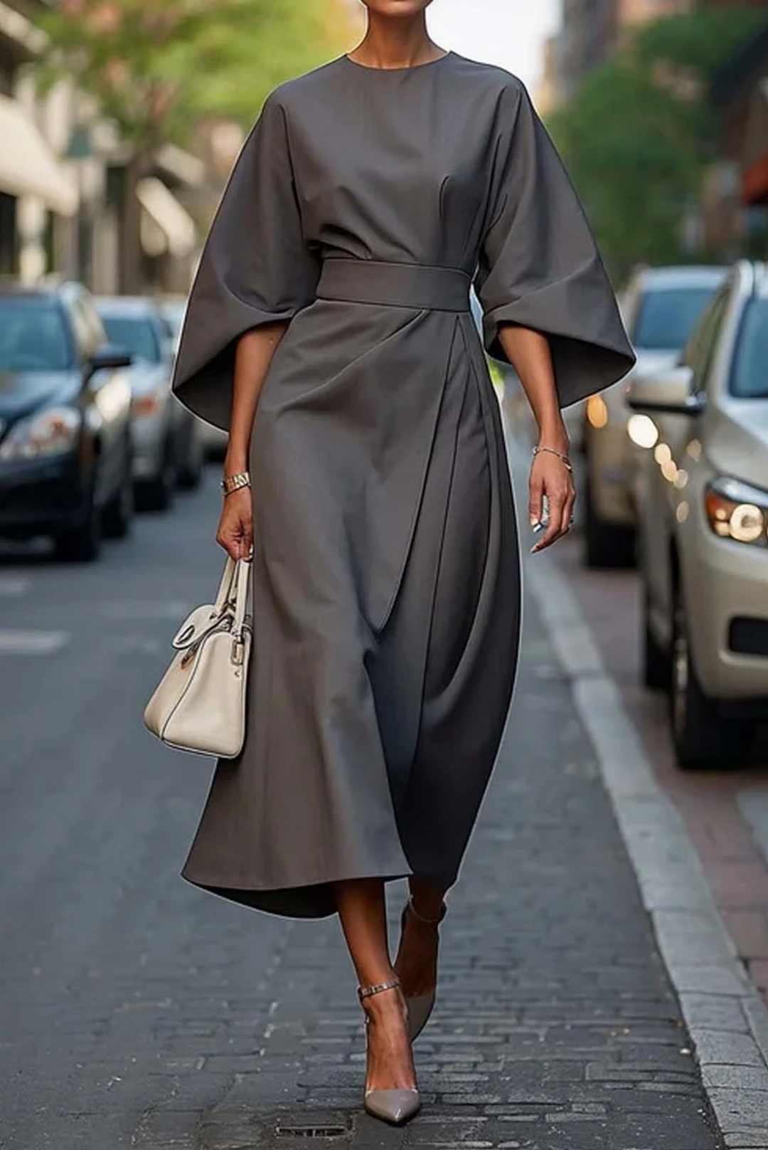 Annika | Damen taillenbetontes Midikleid mit Bindegürtel